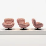 Chenille Fabric Padded Modern Revolving Lounge Chair With Iron Swivel Base Bedroom Recliner - Image 2