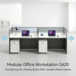 Series Straight Modular Eco-friendly Durable Modern Office Partition Desk Linear Staff Cubicle Frosted Slat Glass Screen - Image 2