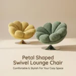 Modern Chenille Fabric Tufted Revolving Lounge Chair With Iron Swivel Base Petal-shaped Design For Living Room - Image 3