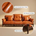 Mid- Modern Chesterfield Leather Sofa Set Genuine Leather Sponge Cushions Vintage Oil Waxed Finish For Apartment Living - Image 5