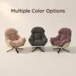 Modern Polka Dot Patterned Chenille Fabric Tufted Revolving Lounge Chair With Iron Swivel Base For Living Room Villa Use - Image 4