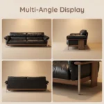 Mid- Modern Chesterfield Genuine Leather Sofa Set Vintage Wood Metal Base Sponge Filled Apartment-friendly Straight Couch - Image 5