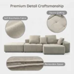 Quilted L-shape Compressed Sofa,Fabric Frameless Chaise Couch,Vacuum Packed Modern Living Room Sectional - Image 5
