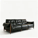 Mid- Chesterfield Genuine Leather Sofa Set Vintage Tufted 3-seater Sponge Cushions Foldable Arms Ash Wood Legs For Gym
