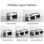 Series Straight Modular Eco-friendly Durable Modern Office Partition Desk Linear Staff Cubicle Frosted Slat Glass Screen - Image 6
