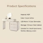 Modern Eco-friendly Durable Vanity Desk Drawers Adjustable Makeup Table Led Mirror Mdf Dressing Table Storage Hotel Living Room - Image 5