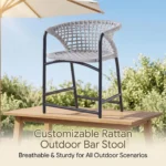 Modern Minimalist Rattan Aluminum Outdoor Furniture Set,Weather Resistant Waterproof Patio Bar Stool Chaise Lounge Coffee Table