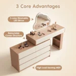 Modern Eco-friendly Vanity Desk Drawers Adjustable Makeup Table Led Mirror Mdf Dressing Table Storage Cabinet Hotel Living Room - Image 4