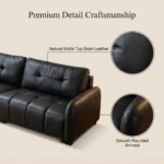 Mid- Modern Genuine Leather Square Sofa Vintage Rounded Armrest 3-seater Upholstered Couch For Hotel & Villa Use - Image 6