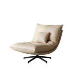 Modern Tufted Pu Leather Padded Revolving Lounge Chair With Iron Swivel Base For Living Room Bedroom
