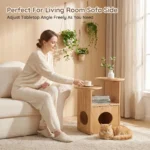Human-pet Shared Modern Eco-friendly Red Oak Side Table Nightstand Natural Wood Style Multifunctional Corner Table With Cat Hole - Image 4