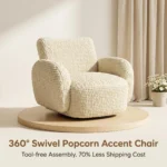 360 Swivel Single Armchair Modern Cream Popcorn Texture Fabric Tufted Accent Chair Easy Assembly For Bedroom - Image 2