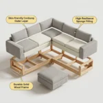 Modern Fabric Pull Out Sofa Bed L Shape Sectional Convertible Sleeper Sofa With Storage Ottoman For Living Room Guest Room - Image 6