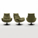 Modern Plain Chenille Fabric Padded Tufted Revolving Lounge Chair With Iron Swivel Base Home Furniture - Image 2