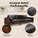 Mid- Modern Eco-leather Square Sofa Vintage Wood Frame Upholstered Couch For Hotel & Gym Use - Image 6