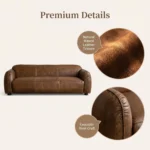 Mid- Modern Genuine Leather Sofa Set Vintage Oil Wax Straight Design Integrated Arms Sponge For Apartment Hotel Use - Image 6