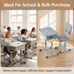 Modern Plastic Adjustable Eco-friendly Student Desk Chair Set Blue School Classroom Study Desk Pen Slot Cup Holder Workshop Use - Image 2
