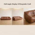 Midcentury Chesterfield Genuine Leather Sofa Set Curved Arms Wood Legs Comfortable Sponge Filled For Villa Apartment Hotel Use - Image 5