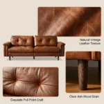 Mid- Modern Chesterfield Square Leather Sofa Set Genuine Leather Upholstered Pillow Back School Park Workshop Basement - Image 6
