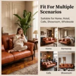 Mid- Modern Chesterfield Leather Sofa Set Genuine Leather Sponge Cushions Vintage Oil Waxed Finish For Apartment Living - Image 3