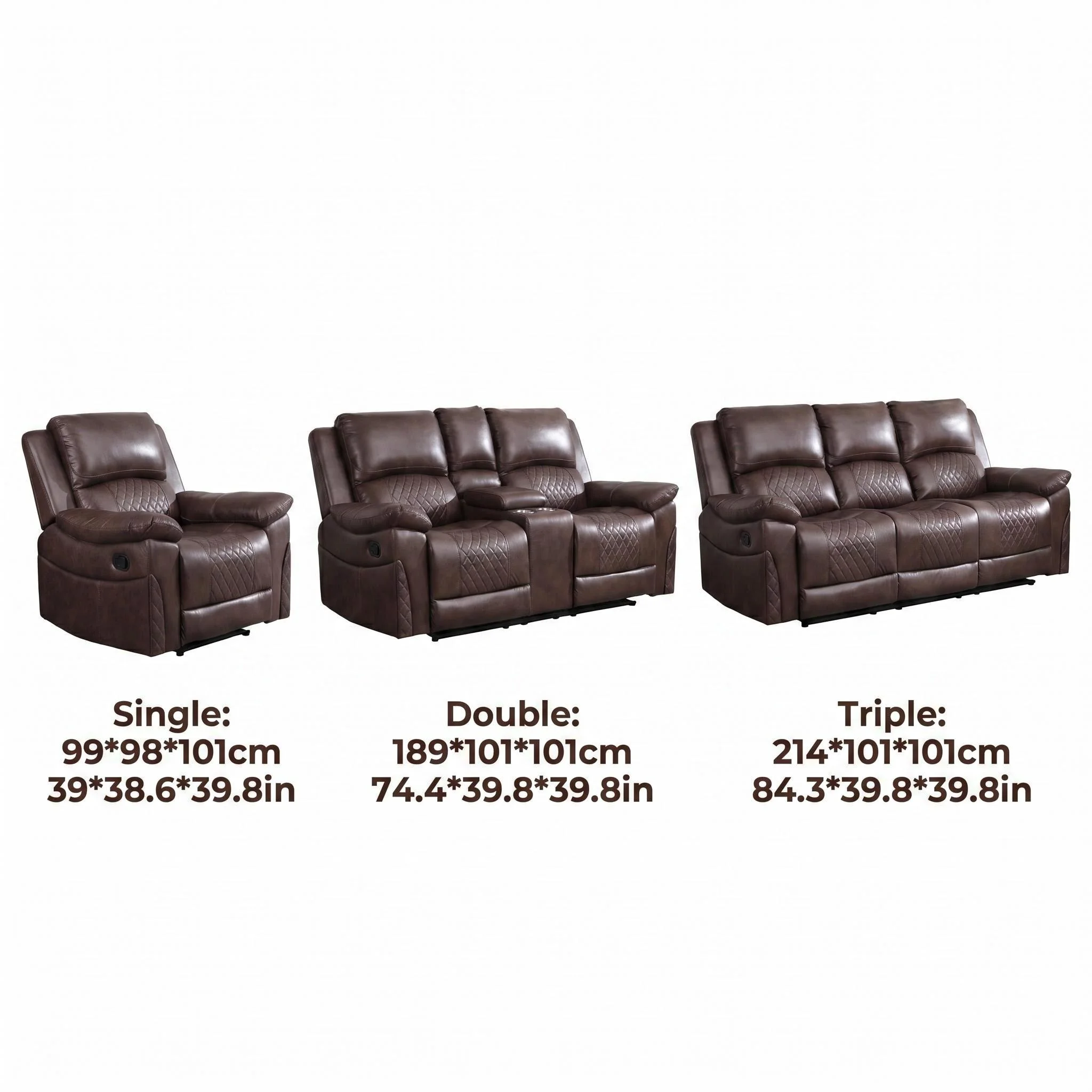 H65d696b589c245e5895d0632d10651b5n.webp Modern Dark Brown Pu Leather Functional Sofa Set 1+2+3 Seater Reclining Easy Care Small Table For Home Theater & Living Room - Image 1