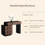 Modern Eco-friendly Vanity Desk Drawers Adjustable Makeup Table Led Mirror Mdf Dressing Table Storage Cabinet Hotel Living Room - Image 5
