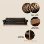 Mid- Modern Chesterfield Genuine Leather Sofa Set Vintage Wood Metal Base Sponge Filled Apartment-friendly Straight Couch - Image 6