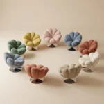 Modern Chenille Fabric Tufted Revolving Lounge Chair With Iron Swivel Base Petal-shaped Design For Living Room - Image 4