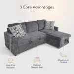 Modern Fabric Pull Out Sofa Bed L Shape Sectional Convertible Sleeper Sofa With Storage Ottoman For Living Room Guest Room - Image 2