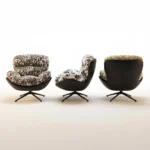 Modern Printed Jacquard Chenille Fabric Padded Revolving Lounge Chair With Iron Swivel Base Living Room Leisure Chair - Image 2