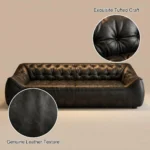 Mid- Chesterfield Genuine Leather Square Sofa Set Full Tufted Design For School Park Workshop Basement & Entry Use - Image 6