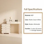 Modern Vanity Desk Drawers Adjustable Makeup Table Led Mirror Mdf Dressing Table Storage Cabinet For Hotel Living Room Bedroom - Image 5