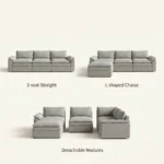 Modular Three Seat Chesterfield Sectional Fabric Sofa Easy Assembly Square Couch Removable Modules L-shaped Flat-packed Frame - Image 5
