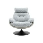 Modern Plain Chenille Fabric Padded Tufted Revolving Lounge Chair With Iron Swivel Base Home Furniture
