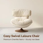 Chenille Fabric Padded Modern Tufted Revolving Lounge Chair With Iron Swivel Base For Bedroom And Villa Use - Image 3