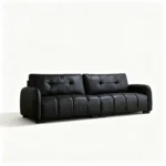 Mid- Modern Genuine Leather Square Sofa Vintage Rounded Armrest 3-seater Upholstered Couch For Hotel & Villa Use