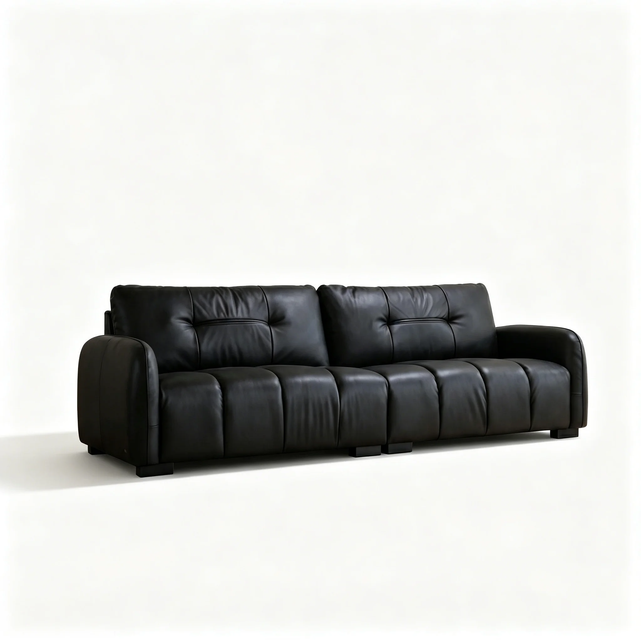 H754d2160c66e4d9e853fc32704b6c2a0o.webp Mid- Modern Genuine Leather Square Sofa Vintage Rounded Armrest 3-seater Upholstered Couch For Hotel & Villa Use - Image 1
