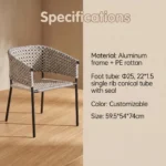 Modern Minimalist Rattan Aluminum Outdoor Furniture Set,Weather Resistant Waterproof Patio Bar Stool Chaise Lounge Coffee Table - Image 5