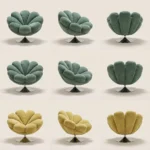 Modern Chenille Fabric Tufted Revolving Lounge Chair With Iron Swivel Base Petal-shaped Design For Living Room - Image 2
