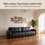 Mid- Modern Genuine Leather Square Sofa Vintage Rounded Armrest 3-seater Upholstered Couch For Hotel & Villa Use - Image 2