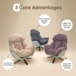 Modern Polka Dot Patterned Chenille Fabric Tufted Revolving Lounge Chair With Iron Swivel Base For Living Room Villa Use - Image 3