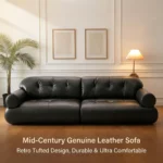 Mid- Modern Chesterfield Genuine Leather Sofa Set Vintage Tufted Straight Couch With Wood Legs - Image 2