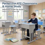Kids Study Desk And Seat Set,Height Adjustable Student Desk Chair Set,Classroom Study Mdf Workshop - Image 4