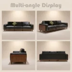 Mid- Modern Eco-leather Square Sofa Vintage Wood Frame Upholstered Couch For Hotel & Gym Use - Image 5