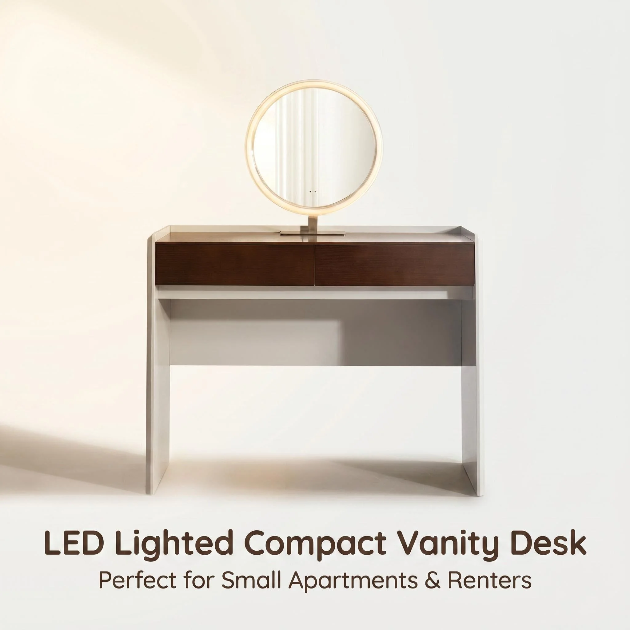 H804b79c31fb4426ea08497205fb29eeaw.webp Modern Hotel & Living Room Vanity Desk With Drawers Adjustable Makeup Table Led Mirror Mdf Panel Dressing Table Storage Cabinet - Image 1