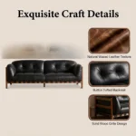 Mid- Modern Chesterfield Leather Sofa Set Genuine Leather Sponge Vintage Wood Frame Straight Couch For Apartment Gym Use - Image 5