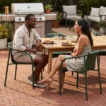 Outdoor Garden Dining Table Chair Set Minimalist Design Uv-resistant Powder Coated Metal Frame Pp Seat For Patios Courtyards - Image 2