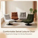 Modern Plain Chenille Fabric Padded Revolving Lounge Chair With Iron Swivel Base Living Room Leisure Recliner - Image 3