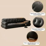 Mid- Modern Chesterfield Genuine Leather Sofa Set Vintage Tufted Straight Couch With Wood Legs - Image 6