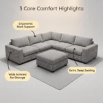 Modern Fabric Pull Out Sofa Bed L Shape Sectional Convertible Sleeper Sofa With Storage Ottoman For Living Room Guest Room - Image 2